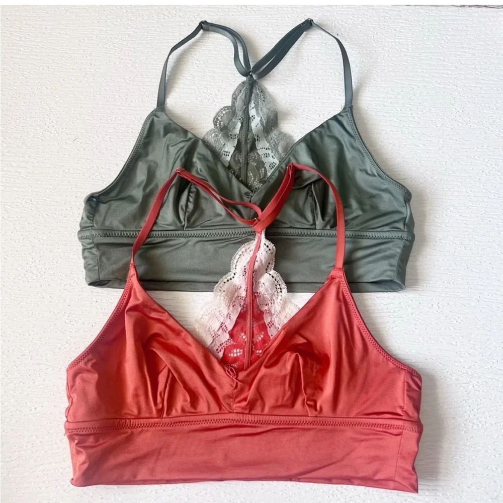 Aerie Orange Green Silky White Lace Bralette Bundle Small - Picture 1 of 7